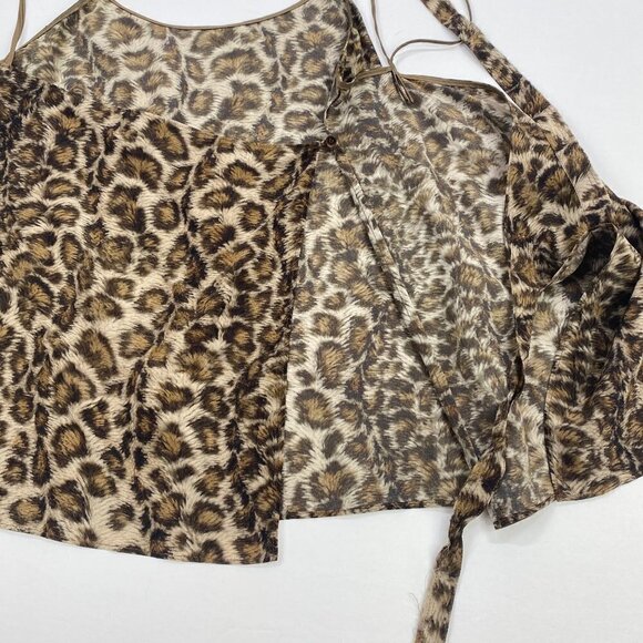 Leopard Print Silk Tank Top Size S Helmut Lang Spaghetti Strap Wrap Tie - Picture 9 of 12